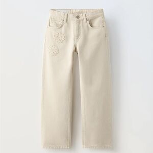 Zara Floral Embroidery Straight Leg Jeans